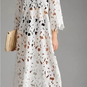Anthropologie White Floral Lace Maxi Dress
